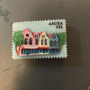 Source Unknown Aruba Stamp Art with Red, Yellow, and Blue